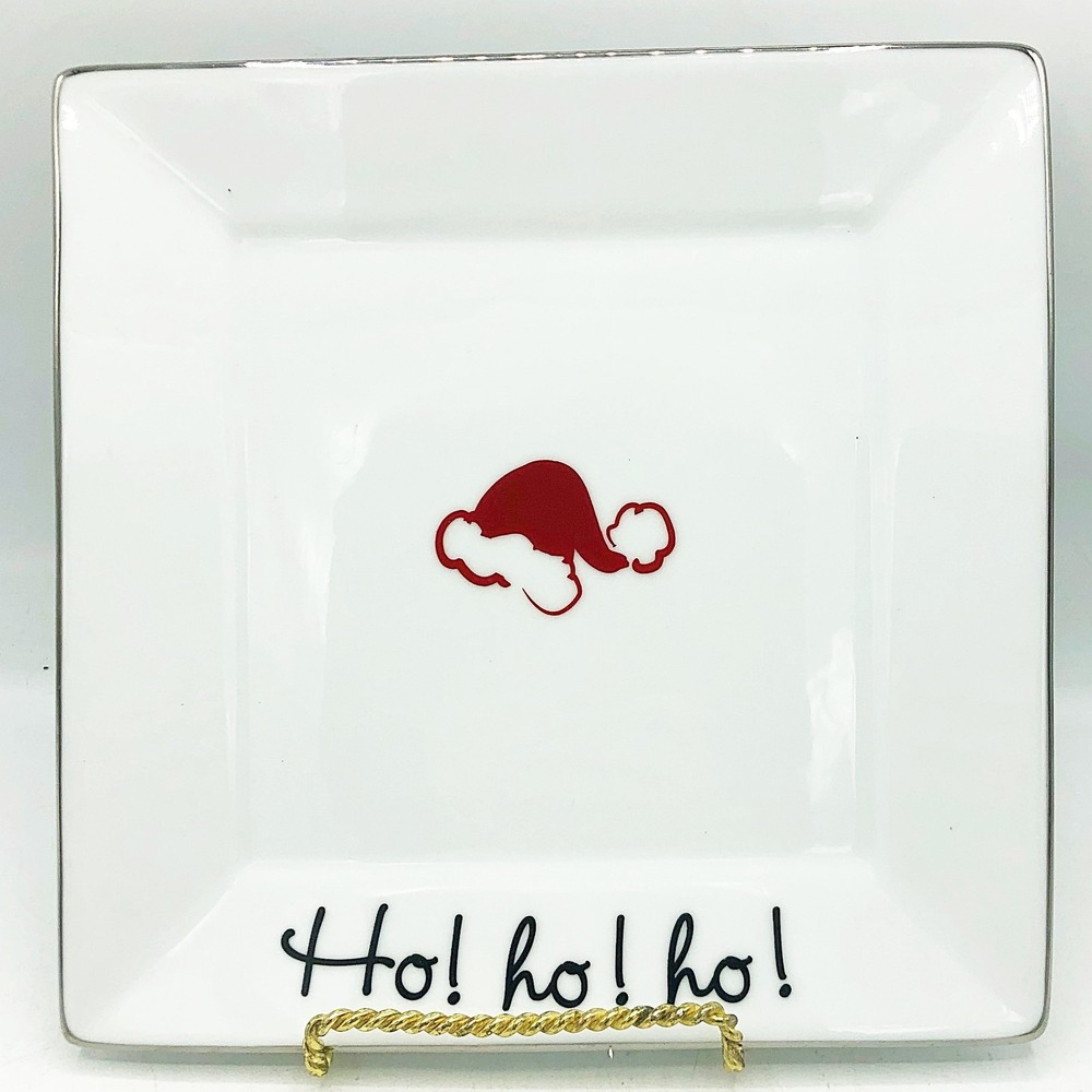 St Nicholas Square Tis the Season 8.25" Square Plate Santa Hat Ho Ho Ho